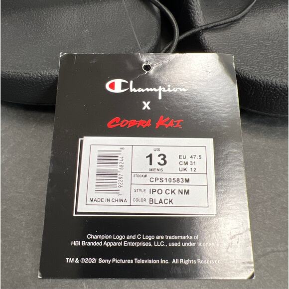 Champion Men’s IPO Cobra Kai Slide  Sandals Black Size 13M NWT - Picture 9 of 10